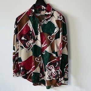 Lemon Grass Vtg Graphic Print Women's Button Down Shirt Top Long Sleeve XL